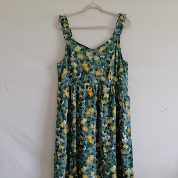 Dip Dresses & Skirts - Dip Womens Green Floral Ruffled Strap Sleeveless Fit & Flare Shift Dress Size XL
